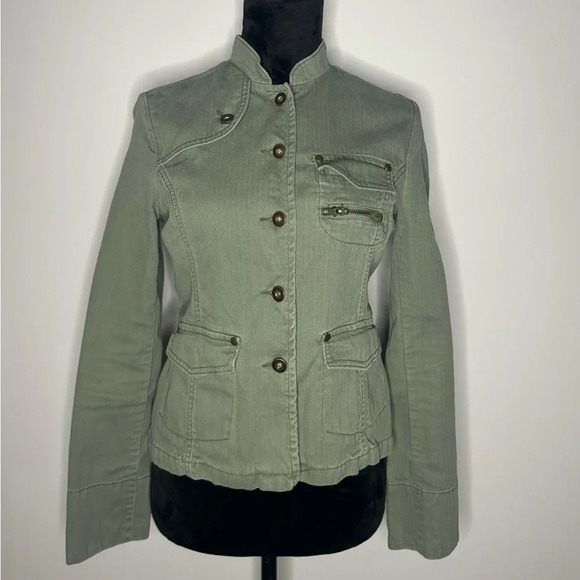 Massimo Jackets & Blazers - Mossimo Womens Utility Jacket Green Denim Military Button Up Pockets Casual